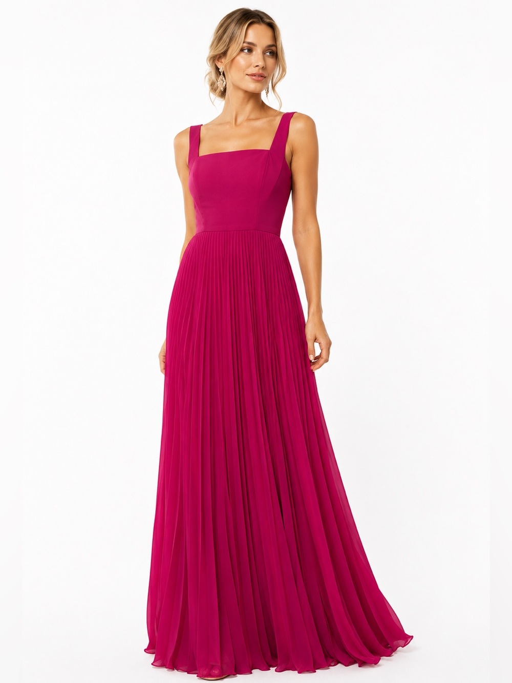 Fuchsia Pleated Chiffon Formal Gown Size 8 Corset Back Wedding Guest Dress